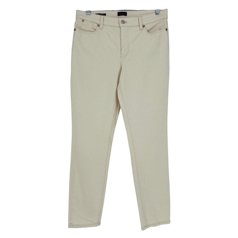 Talbots Slim Ankle Jeans Women 8 Cream Ivory Stretch Denim Casual Classic Preppy